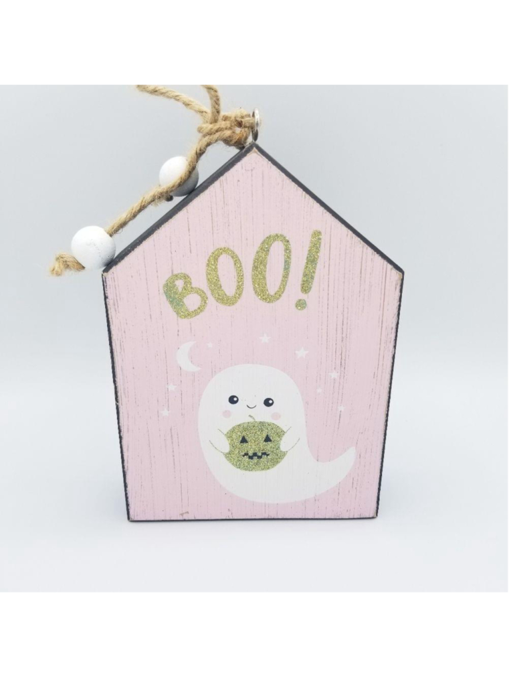 Pink Halloween Wall Plaque Ghost Boo Gold Glitter Pumpkin Decor NWOT